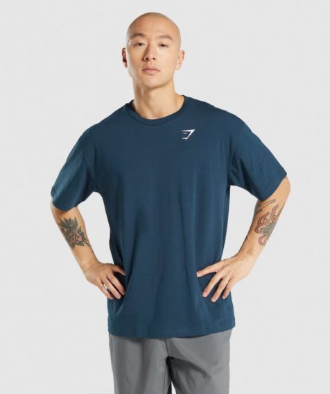 Men's Gymshark Essential Oversized T-Shirts Navy | NZ 0KVDUL